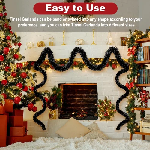 Vista 4 de Guirnalda de flecos de papel de aluminio de Navidad de 25 pies, guirnalda metálica con borlas metálicas, flotadores para desfile, techo colgante