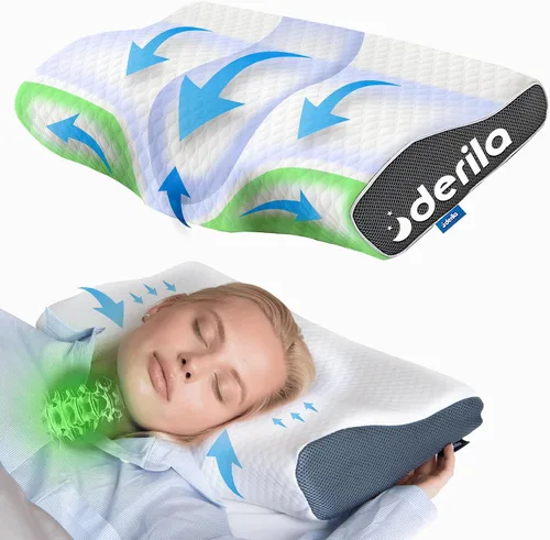 Vista 2 de Derila Almohada cervical de espuma viscoelástica tamaño Queen y funda de almohada adicional Control óptimo de temperatura para tu sueño perfecto.