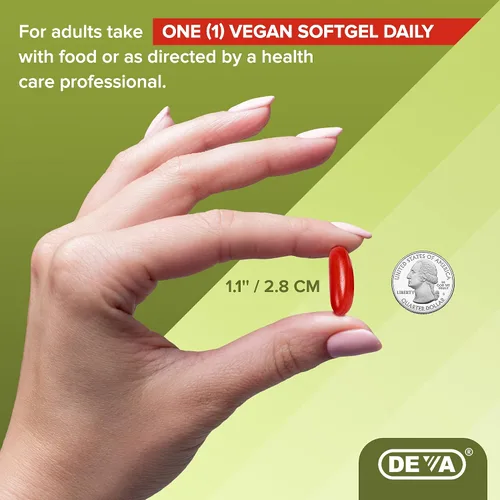 Vista 4 de DEVA Vegano Omega-3 DHA-EPA 500 MG, 60 cápsulas blandas sin gelatina