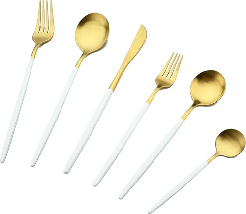 Vista 8 de Juego de cubiertos de acero inoxidable de 36 piezas con acabado satinado y mango plano, juego de utensilios de cocina para 6, incluye cuchara