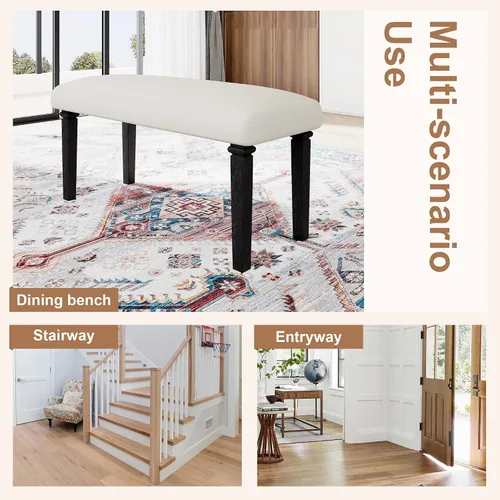 Vista 6 de Juego de comedor retro de 6 piezas, mesa rectangular de madera y 4 sillas con banco para cocina y comedor, color gris cola de milano Cola de milano