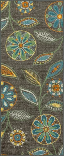 Vista 32 de Maples Rugs Reggie - Alfombra bohemia con estampado floral, 1 pies 8 Gris oscuro
