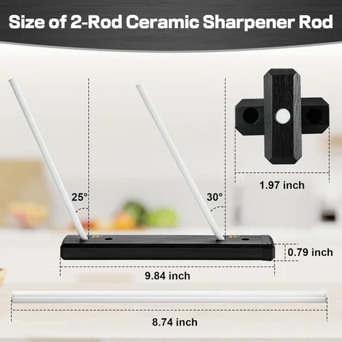 Vista 2 de Feekoon Afilador de cuchillos de cerámica de 9.8", caja de giro de 2 Negro