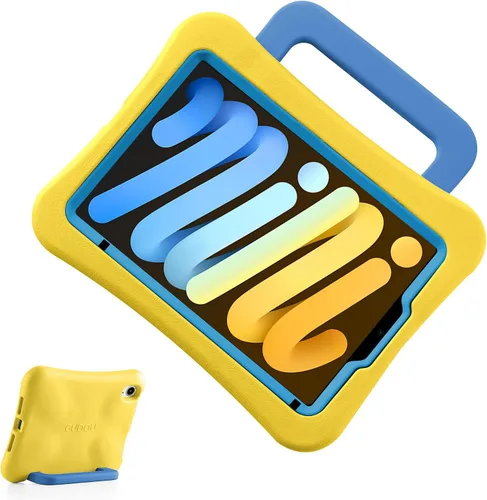 Vista 17 de Funda para Niños para iPad mini 7 (A17 Pro) 2024/iPad Mini6 2021, Peso Ligero Resistente/A Prueba de Golpes/A Prueba de Caídas con Asa/Soporte