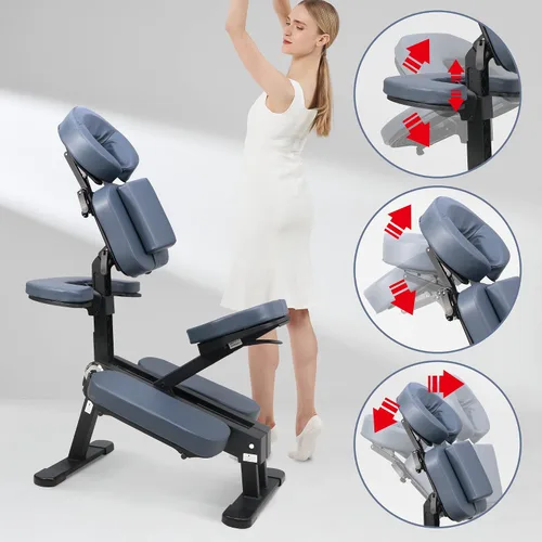 Vista 2 de Master Massage Silla de masaje portátil ligera profesional plegable de aluminio ajustable con funda de transporte con ruedas, aluminio, azul