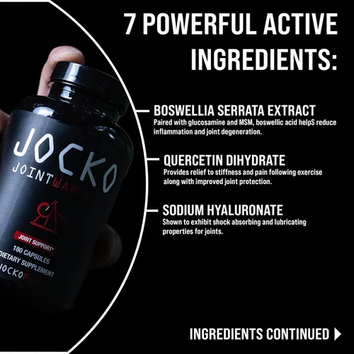 Vista 5 de Jocko Fuel Suplemento para Apoyo Articular - Glucosamina MSM para Dolor Articular, Movilidad y Flexibilidad con Cúrcuma y Boswellia (180 Cápsulas)