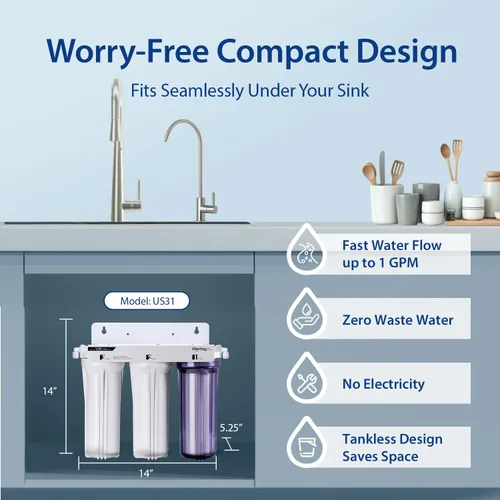 Vista 3 de Sistema de Filtración de Agua iSpring US31 para Beber, Certificado NSF, Filtros de Agua de 3 Etapas, Sin Tanque, Sistema de Filtro de Agua de Alta