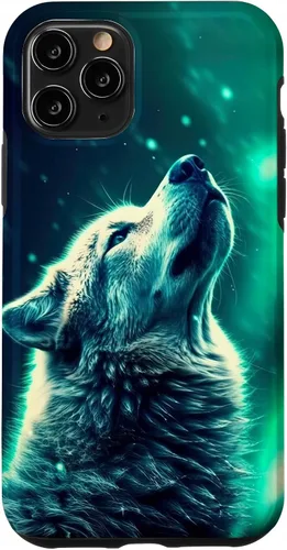 Vista 27 de Howling Wolf in Night Green Northern Lights Wolves Dog Lover Case for iPhone 16