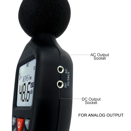 Vista 6 de Instrumento compacto medidor de nivel de sonido profesional con pantalla de retroiluminación Medición de alta precisión 30dB-130dB