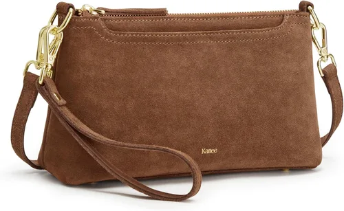 Vista 11 de Kattee Bolso cruzado de cuero genuino para mujer, bolso pequeño Beige