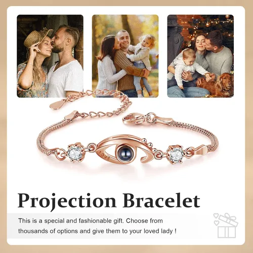 Vista 5 de Pulsera de proyección de fotos, pulsera personalizada con imagen en el interior, pulsera de fotos personalizada para parejas, amigas y mujeres