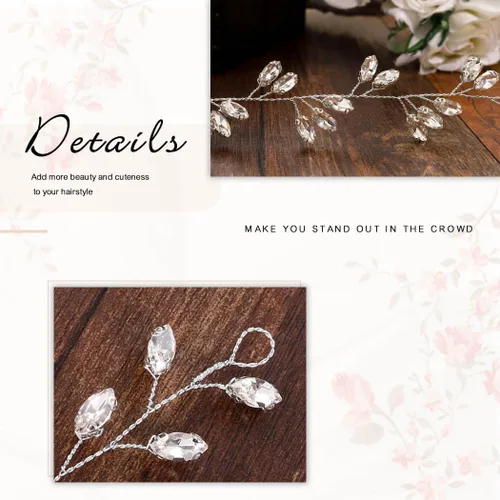 Vista 6 de JAKAWIN Novia Rhinestone boda pelo vid cristal pieza de pelo nupcial accesorio para el cabello para mujeres y niñas HV190