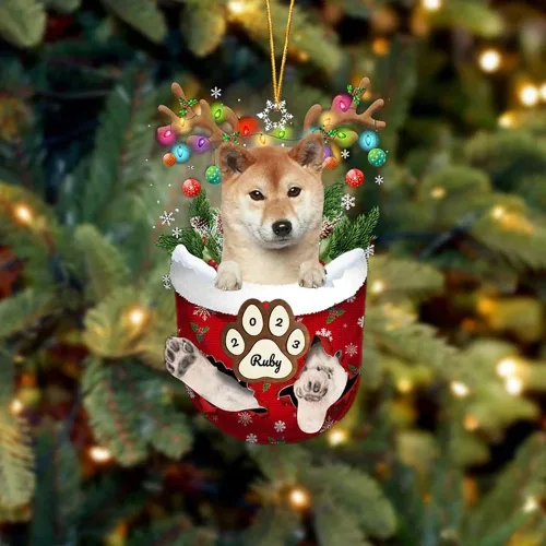 Vista 121 de Adornos personalizados de Pug cervatillo – Decoración personalizada para árbol de Navidad con patas de bolsillo de nieve