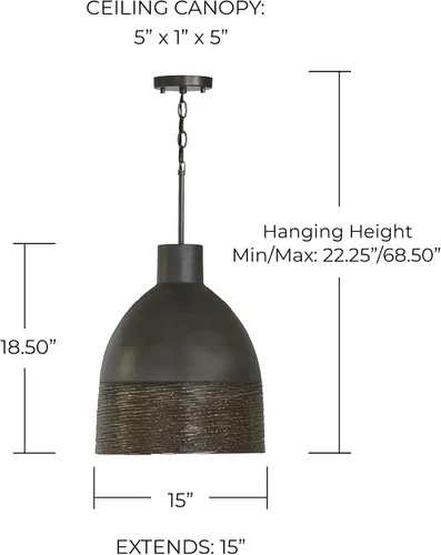 Vista 4 de Capital Lighting 335112GI Sana - Colgante de alambre de acero con campana de metal moteado de latón, 1 luz de 100 vatios, 19 pulgadas de alto x 15