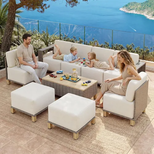 Vista 21 de Aoxun Juego de muebles de patio con cojines de 10 pulgadas de grosor