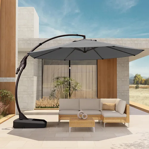 Vista 18 de Grand Patio 9x12 pies Sombrilla voladiza con base y funda para exterior, sombrilla rectangular de aluminio para terraza y jardín (Champán, 9x12 pies)