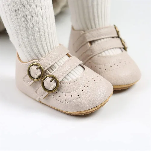Vista 3 de Meckior - Zapatos bajos y livianos para bebés estilo Mary Jane con suela suave y lazo decorativo para vestidos de princesa o bodas para niñas que