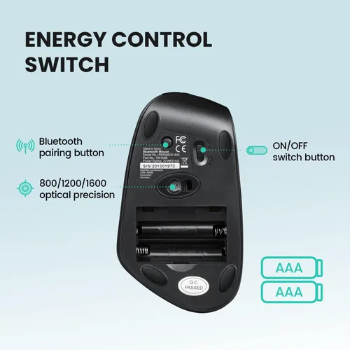 Vista 8 de Perixx PERIMICE-804 - Ratón vertical Bluetooth, conexión Bluetooth para Windows y sistema Android, funciona sin receptor USB, color negro