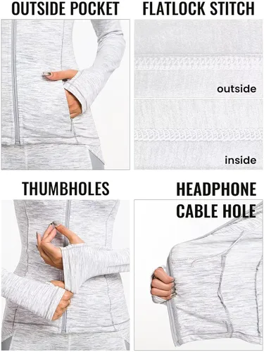 Vista 5 de QUEENIEKE Chaquetas de correr para mujer con cremallera, chaquetas atléticas ajustadas para entrenamiento, gimnasio, yoga, pista, con bolsillos