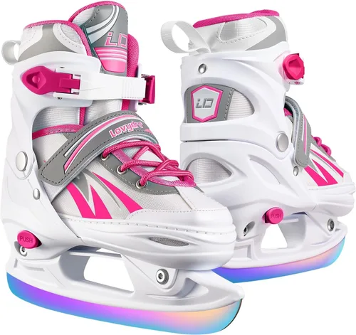 Vista 10 de Patines de hielo ajustables para niños, niñas y niños, 4 tamaños ajustables para principiantes, patines de hockey sobre hielo para jóvenes