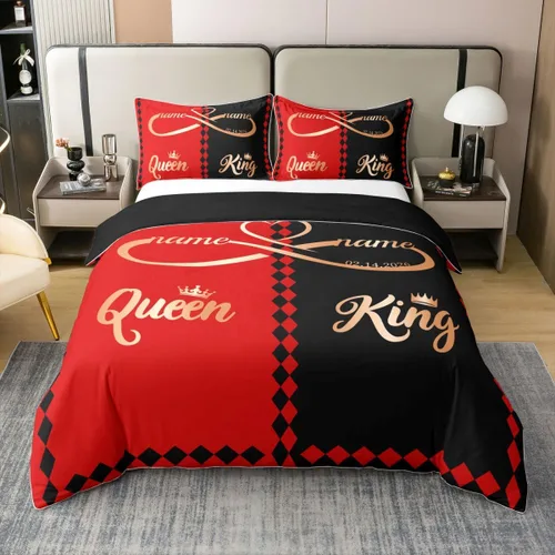 Vista 15 de Erosebridal King and Queen - Funda de edredón personalizada 100% algodón, funda de edredón romántica para el día de San Valentín para los Negro