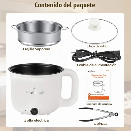 Vista 6 de Olla caliente eléctrica con vaporizador, cocina de fideos rápidos, olla caliente eléctrica interior de cerámica portátil de 1.8L