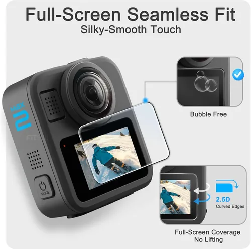 Vista 6 de FiTSTILL Protector de pantalla de vidrio templado para Go Pro MAX2/MAX360 2025/MAX Fusion (2019), resistente a los arañazos, pantalla LCD de vidrio