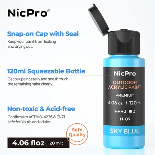 Vista 8 de Nicpro 14 colores pintura acrílica al aire libre a granel (120 ml, 4.06 oz) con pincel y esponja, cuchillo, pintura brillante no tóxica