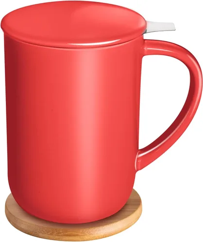 Vista 10 de CEEFU Taza de Té de Porcelana con Infusor y Tapa, Tetera con Filtro y Posavasos, Taza de Té de Hojas Sueltas Infusor Preparador, 16 OZ para Verde