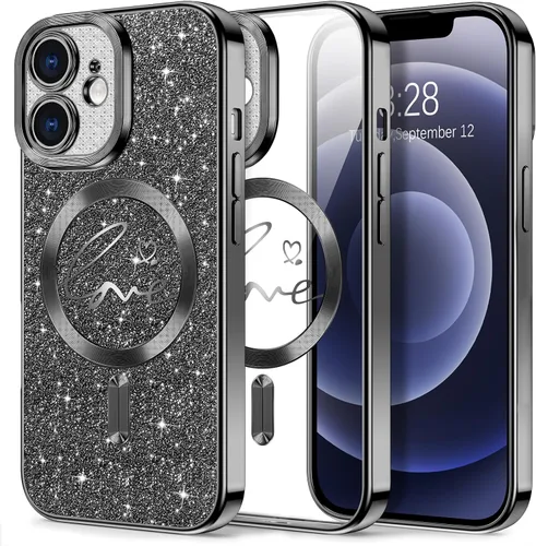 Vista 90 de Hython Funda para iPhone Air con purpurina, compatible con MagSafe Love Heart fundas magnéticas transparentes para teléfono para mujeres y niñas