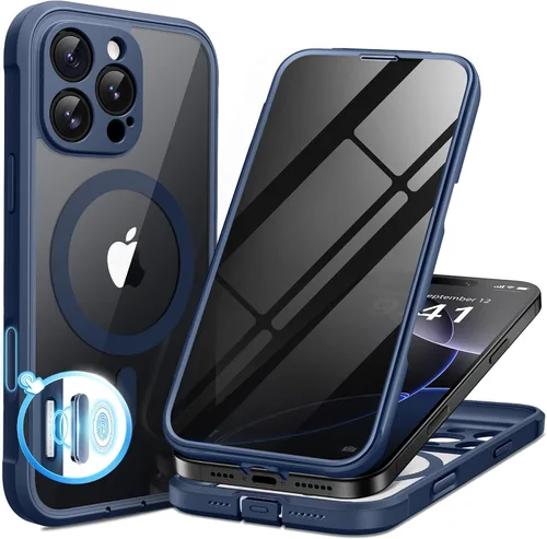 Vista 65 de BERFY Funda para iPhone 17 Pro Max, compatible con MagSafe, protector de pantalla de vidrio integrado, protección de cámara, funda de cuerpo