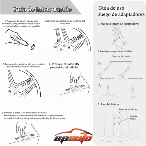 Vista 7 de EPAuto bomba de compresor de aire portable para auto 12 V DC, inflador de llantas para vehículo utilitario mediano/compacto.