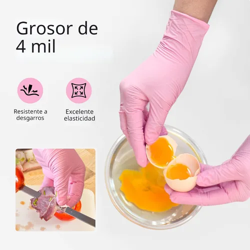 Vista 2 de Guantes de nitrilo para examen SwiftGrip, 4 mil, Flor de cerezo, guantes aptos para alimentos, desechables, libres de látex y polvo