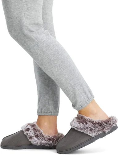 Vista 6 de Jessica Simpson - Zueco de piel sintética para mujer pantuflas cómodas y peludas para interiores con espuma viscoelástica