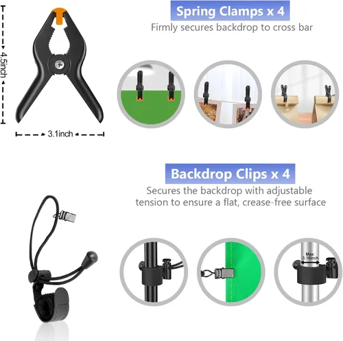 Vista 4 de EMART Kit de soporte de fondo para estudio de video fotográfico, sistema de soporte de fotografía ajustable de 7 x 10 pies con fondo de poliéster