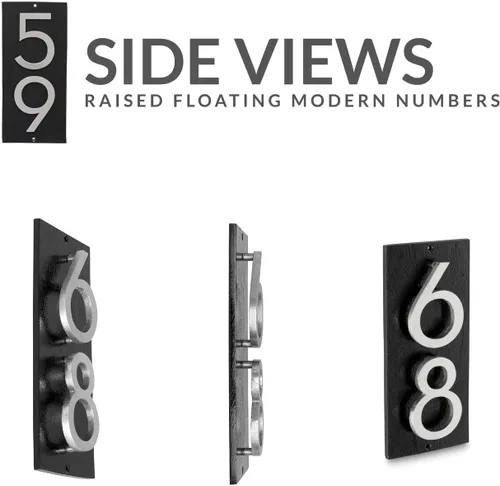 Vista 2 de Montague Metal Products Placa de dirección vertical de 6 pulgadas flotante con números de casa, aluminio, fácil de instalar, vertical, 2 dígitos