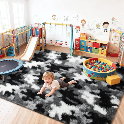 Vista 10 de AROGAN Alfombras suaves de 2 x 4 pies para dormitorio, alfombra mullida de felpa, alfombra peluda que no desprende para guardería, habitación