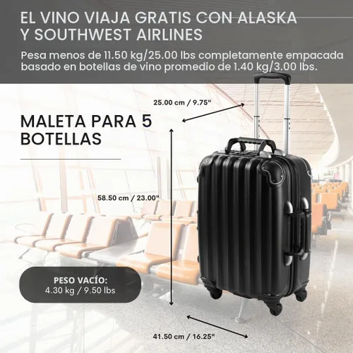 Vista 5 de VinGardeValise® The Piccolo - Maleta de vino – Equipaje de viaje de 5 botellas, aprobado por la TSA, carcasa dura duradera, espuma a prueba de Negro