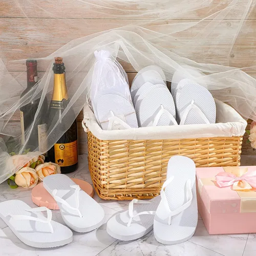Vista 2 de Bonuci Flip Flops Bulk Wedding Hotel Spa Slippers with Size Cards Drawstring Bags Wedding Party Favors