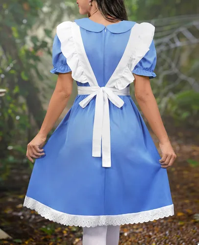 Vista 5 de Spadehill Disfraz de princesa azul y blanco para mujer con cinta para el pelo