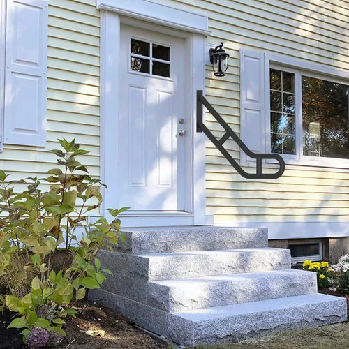 Vista 7 de Pasamanos en forma de U de 25 pulgadas para exteriores de 1 a 3 escalones, barandilla de montaje en pared negra doblada mejorada para interiores
