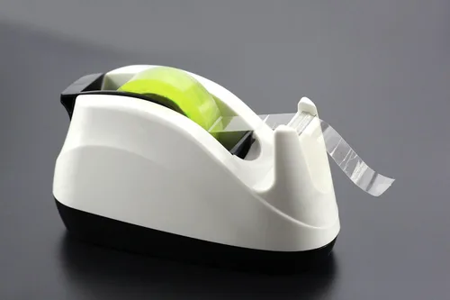 Vista 7 de Dispensador de cinta adhesiva de escritorio con base pesada y antideslizante, dispensación con una mano (Blanco)