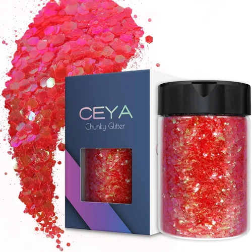 Vista 32 de Ceya Juego de purpurina gruesa de 32 colores, 11.28 onzas/11.29 oz de purpurina para manualidades en polvo mezclado con copos gruesos y finos cada