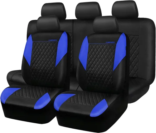 Vista 17 de CAR PASS Funda de asiento de cuero acolchada para dos asientos delanteros, universal, impermeable, de lujo, de PU premium, de vinilo