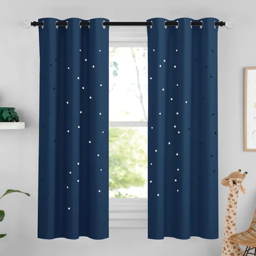 Vista 31 de NICETOWN - Cortinas de oscurecimiento de habitación con estrellas en rosa bebé, de 45 pulgadas de largo para dormitorio de niñas, cortinas