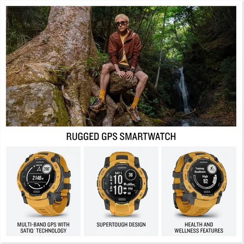 Vista 3 de Garmin Instinct - Reloj inteligente solar con GPS para exteriores de 0.118-1.772 in, linterna integrada, colección Alpine Rush de edición limitada