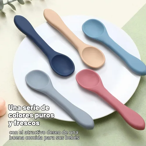 Vista 7 de Aedida Cucharas de silicona para bebés de 5 piezas, juego de cucharas de primera etapa para bebés de 6 meses, cucharas de punta suave para bebés