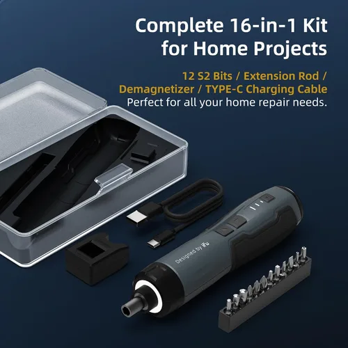 Vista 5 de Kit de destornillador eléctrico, iFu - Destornillador de potencia inalámbrico recargable con luz LED y 12 puntas magnéticas, juego de destornillador