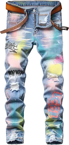 Vista 35 de Enrica Pantalones vaqueros estampados casuales para hombre