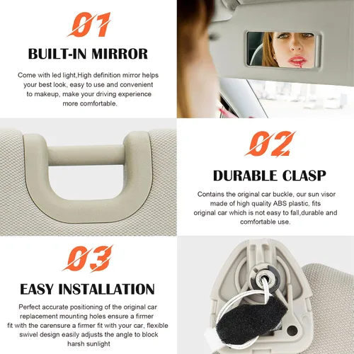 Vista 4 de Reemplazo de visera solar beige del lado izquierdo del conductor compatible con Nissan Pathfinder 2013-2018, Infiniti QX60 2014-2017, Infiniti JX35